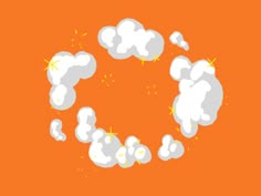 an orange background with white clouds in the shape of a circle on top of it