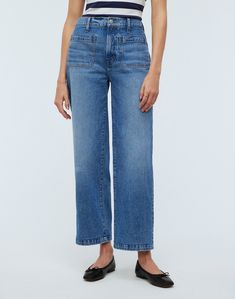 The Emmett Wide-Leg Jean in Lakecourt Wash: Patch Pocket Edition Pocket Edition, Curvy Jeans, Madewell Jeans, Denim Details, Wide Legs, Vintage Jeans, Wide Leg Jeans, Capsule Wardrobe, Stretch Denim