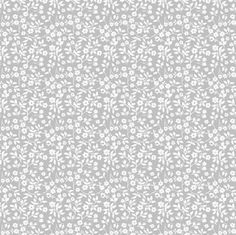 a gray and white wallpaper with small leaves on the bottom, in an ornate pattern