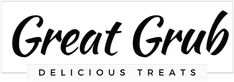 the great grub delicioustreats logo is shown in black and white