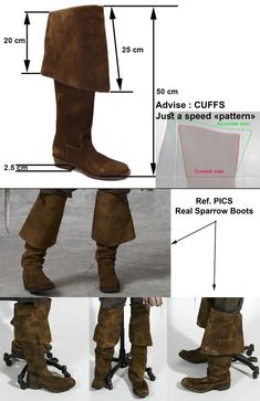 the legs and feet of a person wearing brown boots, with measurements for each pair