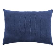 a dark blue pillow with herrings on the front and back, sitting on a white background