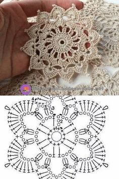 crocheted doily is shown in two different pictures, one showing the top and bottom