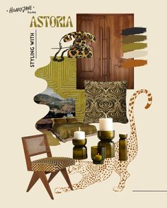 a collage of various items including an animal, leopard and other things