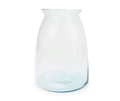 a clear glass vase on a white background