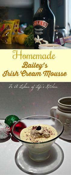 homemade bailey's irish cream mousse recipe in a glass bowl on a counter