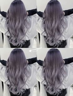 Silver Purple Peekaboo Hair, Purplish Grey Hair, Violet Peekaboo Hair, Smoky Lavender Hair, Ashy Lavender Hair, Hair Color With Skin Tone, Greyish Purple Hair, Purple Silver Hair, Lavender Ombre Hair