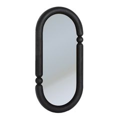 an oval mirror with a black frame