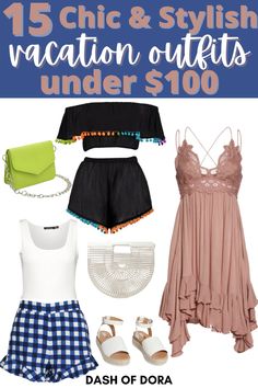 I think these are amazing summer vacation outfits. I cannot believe all of these summer outfits are under $100. I especially loved the summer dresses! These are going to be great for my next vacation. #summer2021outfits #vacationoutfitinspo Vacation Outfit Ideas, Vacation Packing