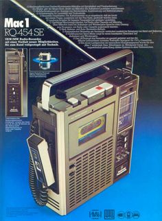 an advertisement for a radio that is in the shape of a boombox, with instructions on how to use it