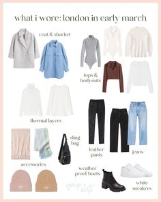 what i wore london in every march, including jeans and jackets from tops to sweaters