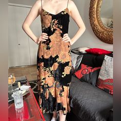 Black Velvet Dress With Spaghetti Straps, Silk Overlay With Burnt Out Velvet Appliqus. Size 14 And True To Size. Nwt. Alt Hippie, Black Floral Summer Dress, Bella Bridesmaid Dresses, Brides Party, Long Sleeve Sweatshirt Dress, Silk Overlay, Long Sleeve Silk Dress, Velvet Slip Dress, Patterned Midi Dress