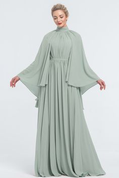 Modest Plus Size Dusty Sage Green Bridesmaid Dresses Long Sleeves Loose Modest Dress, Sage Green Dress Bridesmaid, Modest Dresses Plus Size, Green Bridesmaid Dresses Modest, Sage Green Bridesmaid Dresses Long, Dusty Sage Green Bridesmaid Dresses, Green Modest Dress, Elegant Modest Dresses, Sage Green Bridesmaids Dresses