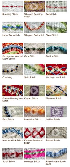 many different types of stitchs are shown in this chart, with the names and colors