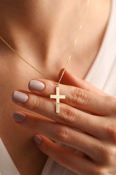 "Cross necklace is one of our favorite design and also perfect for daily use. This stylish gold necklace can become your Great personalized gift option as Baptism gifts, Christian gifts, first communion gifts, confirmation gifts and more.. Lets personalize with any name your perfect minimalist style cross pendant! ♥ Personalized piece for your self or for someone special in your life.. ✋All our jewelry is %100 custom made by hand with Love and Care in our workshop! 🎁Make ready your favorite personalized jewelry for mothers day gift, gift for baptism, christening gifts, birthday gifts, mom gifts, Christmas gifts and more! Amazing gifts for her! Amazing gift for mom! ✋All our personalized jewelry is %100 custom made by hand with Love and Car Nickel Free High Quality Materials *How to custom Personalized Cross Pendant Necklaces For Gifts, Personalized Cross Pendant Necklace For Gift, Cross Pendant Jewelry With Name For Gift, Name Necklace With Cross Pendant For Gift, Name Engraved Cross Pendant Jewelry For Gift, Name Engraved Cross Necklaces For Anniversary, Name Engraved Cross Pendant Jewelry Gift, Name-engraved Cross Pendant Jewelry Gift, Custom Name Cross Jewelry For Gift