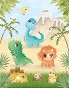 an image of dinosaurs in the jungle