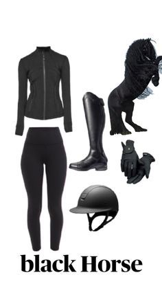 black horse outfit with helmet and boots