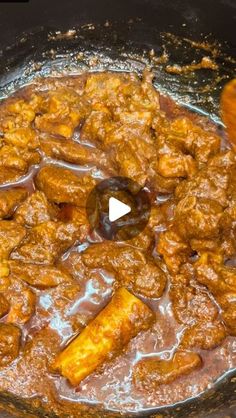 the food is being cooked in the pan on the stove top and ready to be eaten