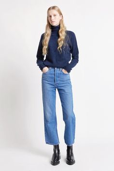 Levi's Ribcage Cropped Bootcut Jeans Jazz Icon | Karen Walker Bell Jeans Outfit, Cropped Bootcut Jeans, Bootcut Jeans Outfit, Levi's Ribcage, Ribcage Jeans, Levis Ribcage, Bell Jeans, Karen Walker, Coat Outfits