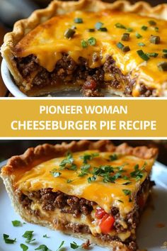 two different views of a cheeseburger pie