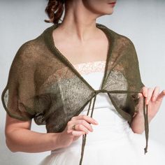 This Linen bolero goes together with anything, a shirt, top, jeans, skirt, a dress, It looks classy and chic, but feels warm and cozy. You can carry it in your bag and always put on when you need it in chilly mornings or evenings, or daytime. It will make any outfit feel more elegant. Bolero is made of 100% Lithuanian Linen yarn. Hand wash only, dry flat. This is SuperSoftKnits original. More boleros: https://www.etsy.com/shop/supersoftknits?ref=hdr_shop_menu&section_id=15930308 https://www. Open Knit Shrug For Summer Beach, Open Knit Summer Shrug For Beach, Summer Beach Open Knit Shrug, Fitted Knitted Summer Cardigan, Elegant Bolero, Clothes For Women Over 60, Black Bolero Jacket, Mint Jacket, Bolero Jacket Wedding