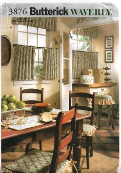 an advertisement for butterick waverly showing the dining room table and chairs with fruit on it