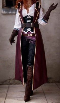 Fantasy Clothing Pirate, Pirate Jacket Drawing, Pirate Clothing Reference, Pirate Captain Outfit Male, Adventuring Outfit Dnd, Neck Scarf Drawing, Dnd Rouge Outfits Inspiration, Anime Pirate Outfit, Formal Pirate Outfit