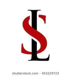 the letter s is made up of red and black letters on a white background,