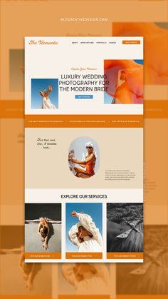 an orange and white website design