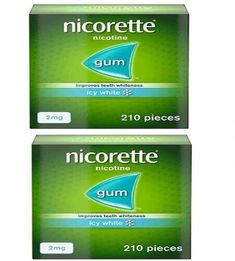 Nicorette Icy White Nicotine Chewing Gum 2mg, Improves Teeth Whiteness (420 Gum Pieces Total).  Brand New Boxed. In Date. (Package may contain different quantity boxes, totalling 420 gum pieces). Free Delivery. Free Delivery, Brand New, White