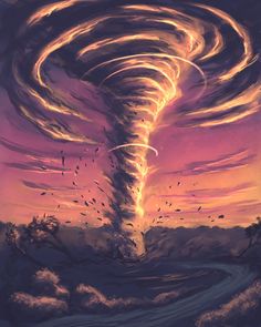 a painting of a tornado in the sky