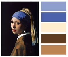 a girl with a pearl ear is shown in the color palettes for this painting