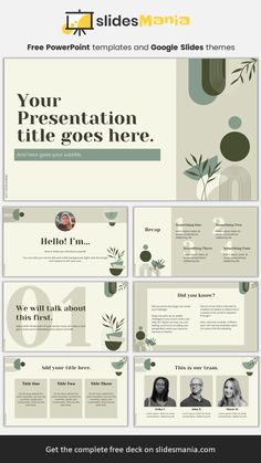 the powerpoint presentation is displayed on top of a white background with green plants and circles