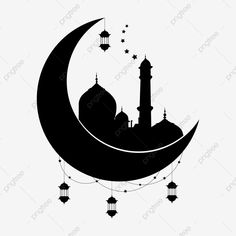 the moon and mosque with stars hanging from it