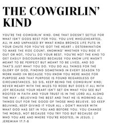 the cowgirl'n kind is written in black and white on a sheet of paper