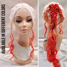 "SSW-Daenerys Targaryen Wig-Game of Thrones, custom wig, handmade styled Wigs, lace Front, comic con costume wig This pre-styled wig is the most elegant, yet easy and beautiful updo styles to try on your hair for events such as a prom, wedding, church day, birthday, anniversary, or everyday. This style is offered in many different colors, if you want a specific color, please write it in the order notes or message me. I will try my best to find the right color for you. -Synthetic Lace Front Wig -Color pictured: White Red -100% custom and handmade to order. -This wig is styled on the wig cap size of 22\" circumference and will be styled on 23\" circumference          ONLY by request in Personalization.  -Adjustable Straps in back -Packaged in a box -Sorry, No returns, refunds, or exchanges o Hair For Events, Targaryen Wig, Daenerys Targaryen Wig, Styled Wigs, Comic Con Costumes, Updo Styles, Wig Color, Wedding Church, Pink Wig