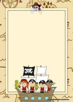 a pirate ship with four kids on it and an empty paper in the middle that says,