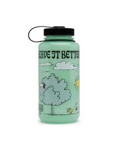 a green water bottle with the words save st better on it