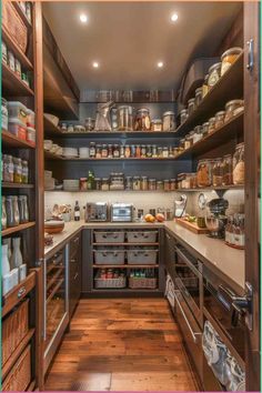 an open pantry with lots of food in it