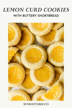 lemon curd cookies with buttery shortbread on a white background and text overlay that reads, lemon curd cookies with butter shortbread