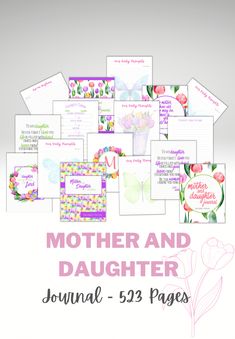 the mother and daughter journal is shown in pink, green, yellow and purple colors