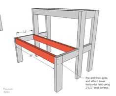 the plans for a bench with two benches on each side and an attached shelf below