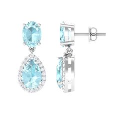 3.75 CT Sky Blue Topaz and Diamond Dangle Drop Earrings Sky Blue Topaz - ( AAA ) - Quality - Rosec Jewels Gold Skies, Blue Topaz Gemstone, Signature Jewelry, Sky Blue Topaz, Topaz Earrings, Timeless Jewelry, Topaz Gemstone, Free Jewelry, Pear Shape