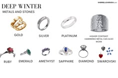 Jewelry For Deep Winter, Deep Winter Jewel Tones, Deep Winter Color Palette Jewelry, Deep Winter Neutral Colors, Deep Winter Accessories, Deep Winter Spring Outfits, Dark Winter Jewelry, Deep Winter Makeup Products, Deep Winter Color Palette Outfits Style