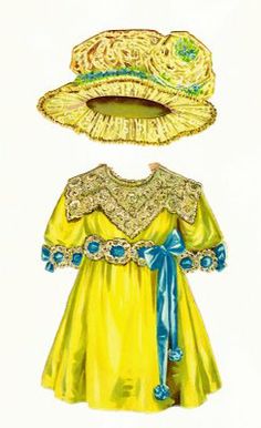 a drawing of a yellow dress and hat