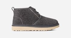 Combining premium materials and effortless style, the Neumel Shaggy Suede is an updated take on our iconic Heritage chukka. This new boot features a shaggy suede exterior and a lightweight sugarcane EVA outsole. Inside, you'll find the same upcycled UGG®plush wool and cushy foam footbed that you love for its signature slipper-like feel, indoors or out. | Suede upper. Metal eyelets, Rear pull tab. Cotton laces. 17mm UGG®plush 60% upcycled wool, 40% TENCEL Lyocell lining. 17mm UGG®plush 60% upcycled wool, 40% TENCEL Lyocell sockliner. Foam footbed. Sugarcane EVA outsole. Polyester binding or textile binding made from 100% recycled polyester fibers. Heat-embossed UGG® logo. RN 88276. | UGG® Men's Neumel Shaggy Suede Classic Boots in Dark Gray, Size 5 Mens Uggs, Classic Boots, Pull Tab, Cotton Lace, Size 13, Boots Men, Effortless Style, Dark Gray, Shoes Mens