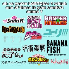 some type of stickers that are on a blue background with the words, oh so you're lgtota? which one of these is your comfort anime?