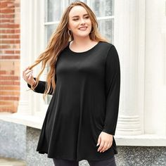 Product Details: Gentle Touching Plus Size Women's Tops - Larace women long sleeve shirts, made of skin-friendly rayon fabric, soft, lightweight, and stretchy fabric offer gentle touching. No see-through, no shrinking, no pilling, and no fading Women's Long Sleeve Tops - Long sleeve plus size tops for women, the basic crew neck style for daily wear and maternity shirt, any casual/working occasion or maternity. Plus size tunics for women fit Spring, Fall and as a basic layering top in Winter. Siz Tunic Tops With Leggings Plus Size, Plus Size Tunic And Leggings Fall, Walmart Tunics, Tunic For Leggings, Long Tops For Leggings Comfy, Long Tunic With Leggings, Plus Size Tunics For Women, Long Sleeve Shirts For Women, Fit Clothes