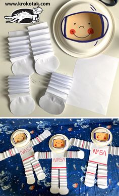 an astronaut craft made out of paper plates and napkins with the astronauts on them