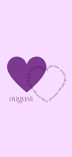 two purple hearts with the words august written below them in different languages on a pink background